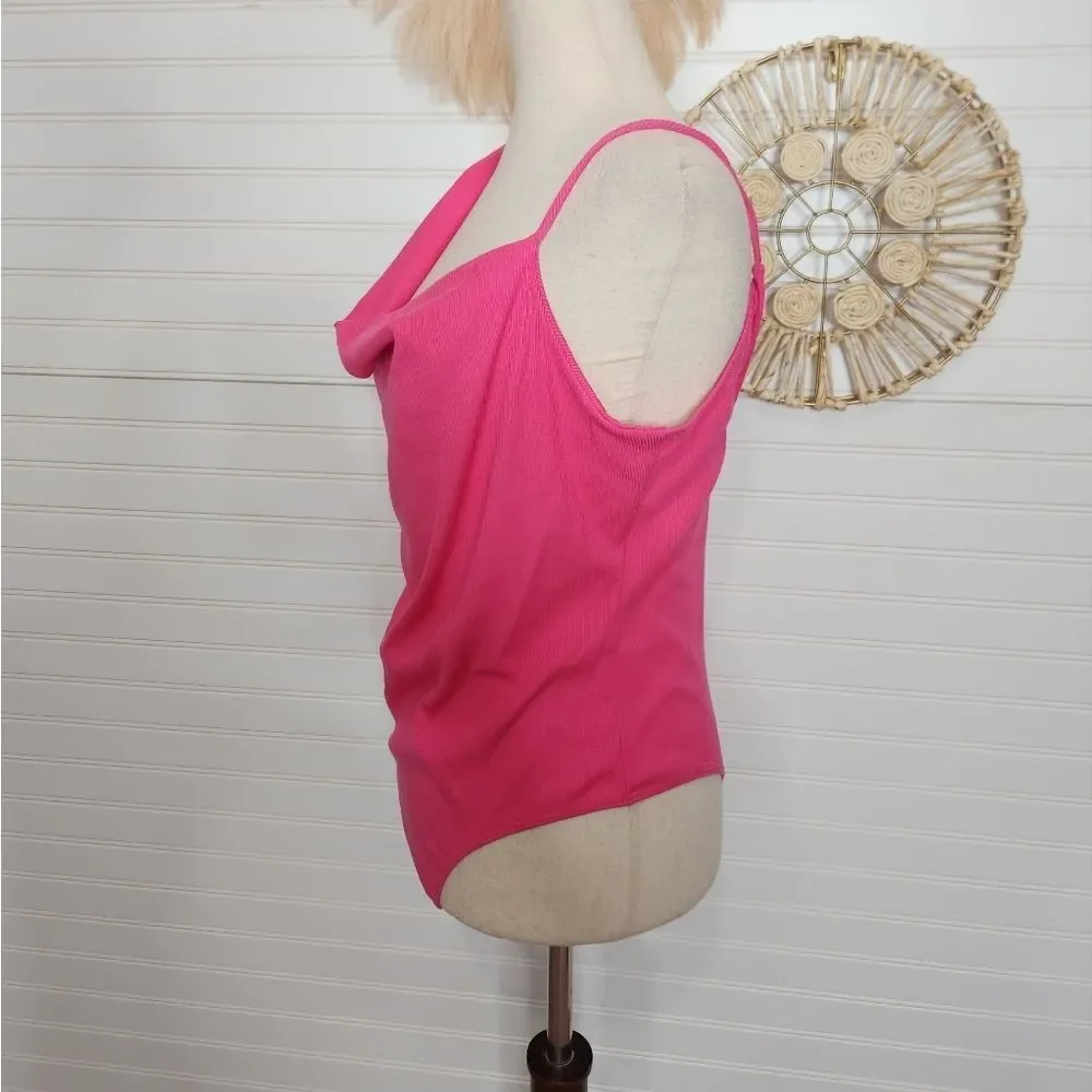 LULU'S Pink Ribbed Asymmetrical Cowl Neck Bodysuit XL NWT - Picture 4 of 11